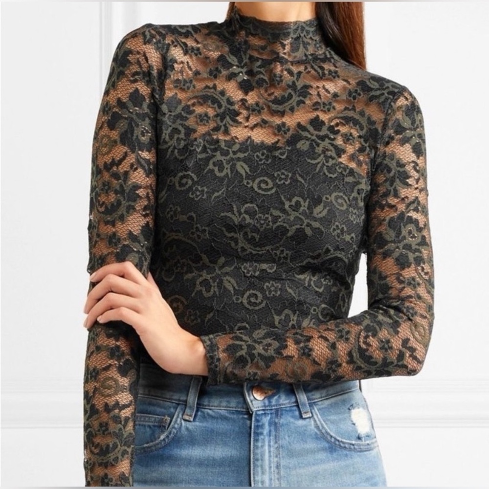 GANNI Flynn Lace Bodysuit size 34 US XS S  forest green  B-20